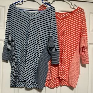 2 Lane Bryant Striped Swing Tops.  Blue/Navy.  Coral/White.  Size 14/16.